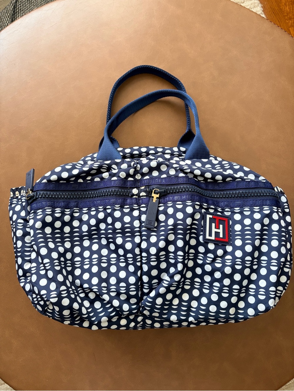 Tommy Hilfiger Navy and White Polka Dot Tote